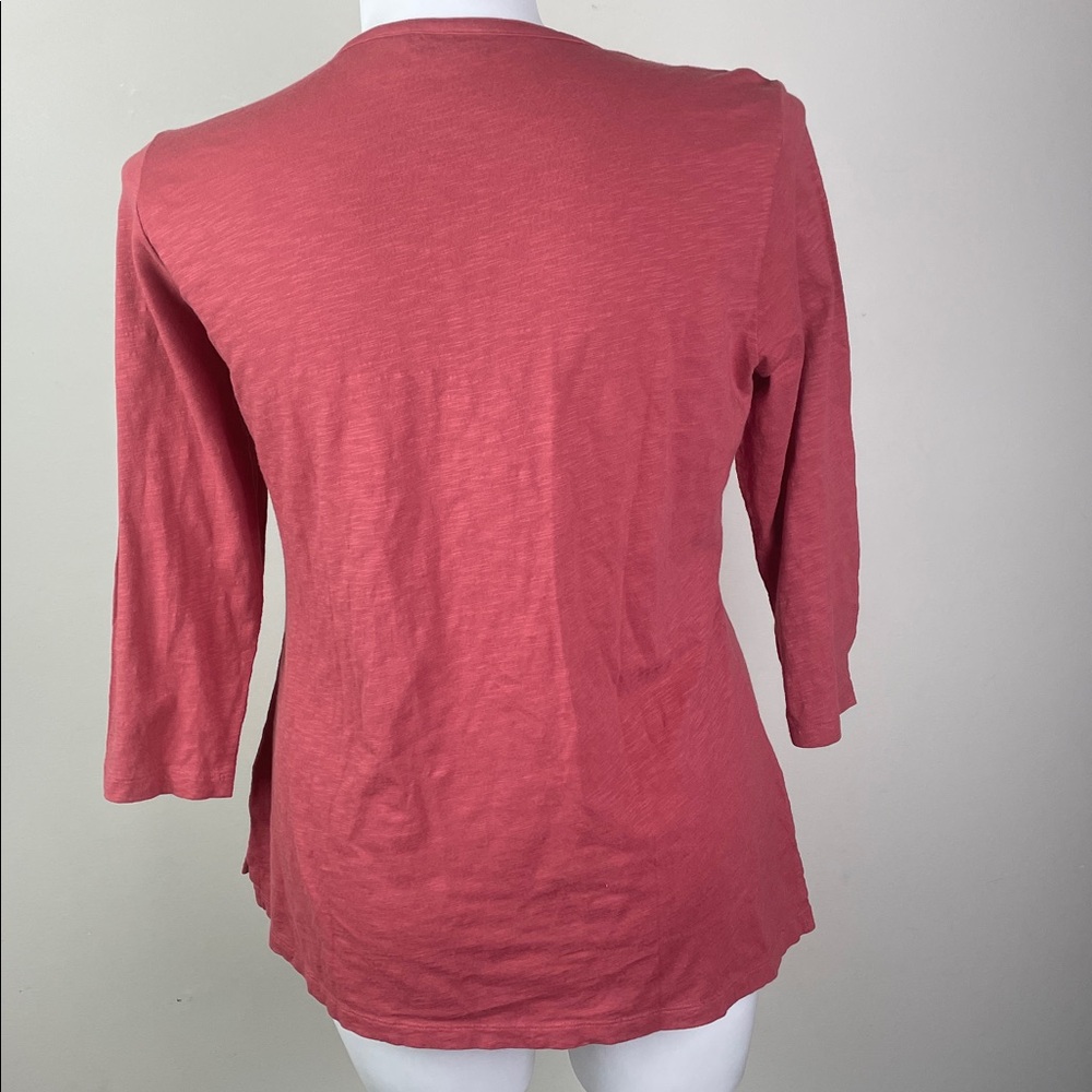 L.L. Bean Women's Rust Red Split-Neck 3/4 Sleeve Top - Picture 5 of 8